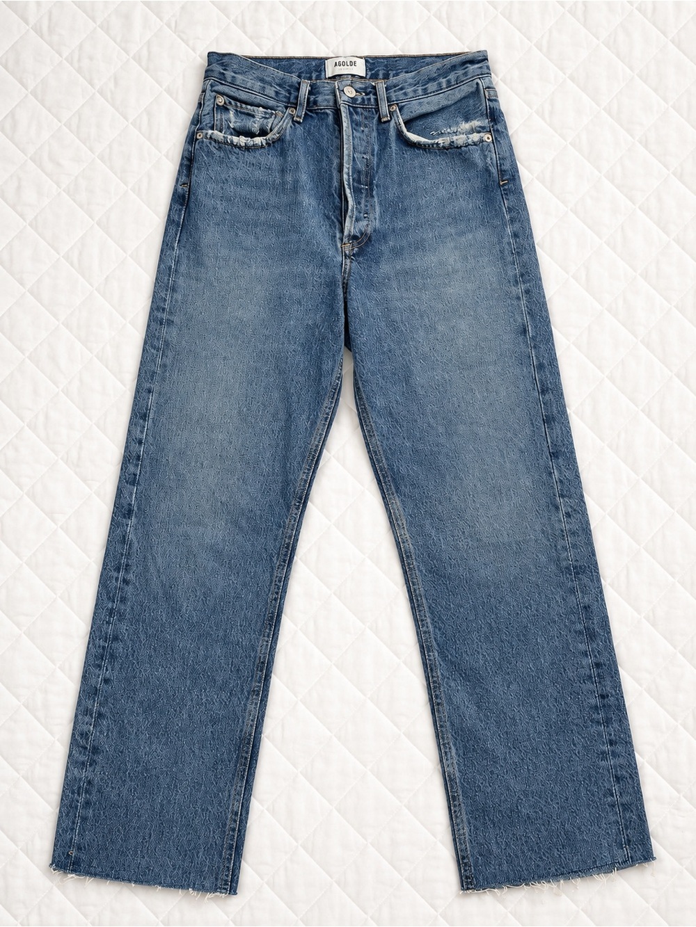 AGOLDE 90’s Mid Rise Loose Jeans 26 Button Fly Raw Hem 100% Cotton​